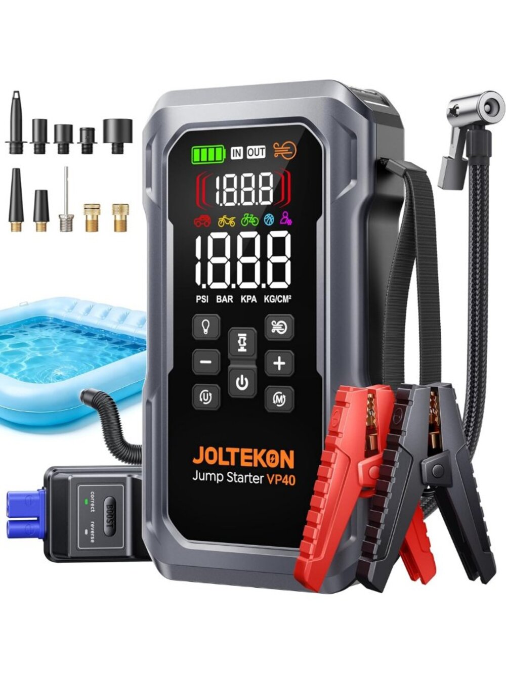 6000A Portable Car Jump Starter & Air Compressor - 9-in-1 with Fast Charge